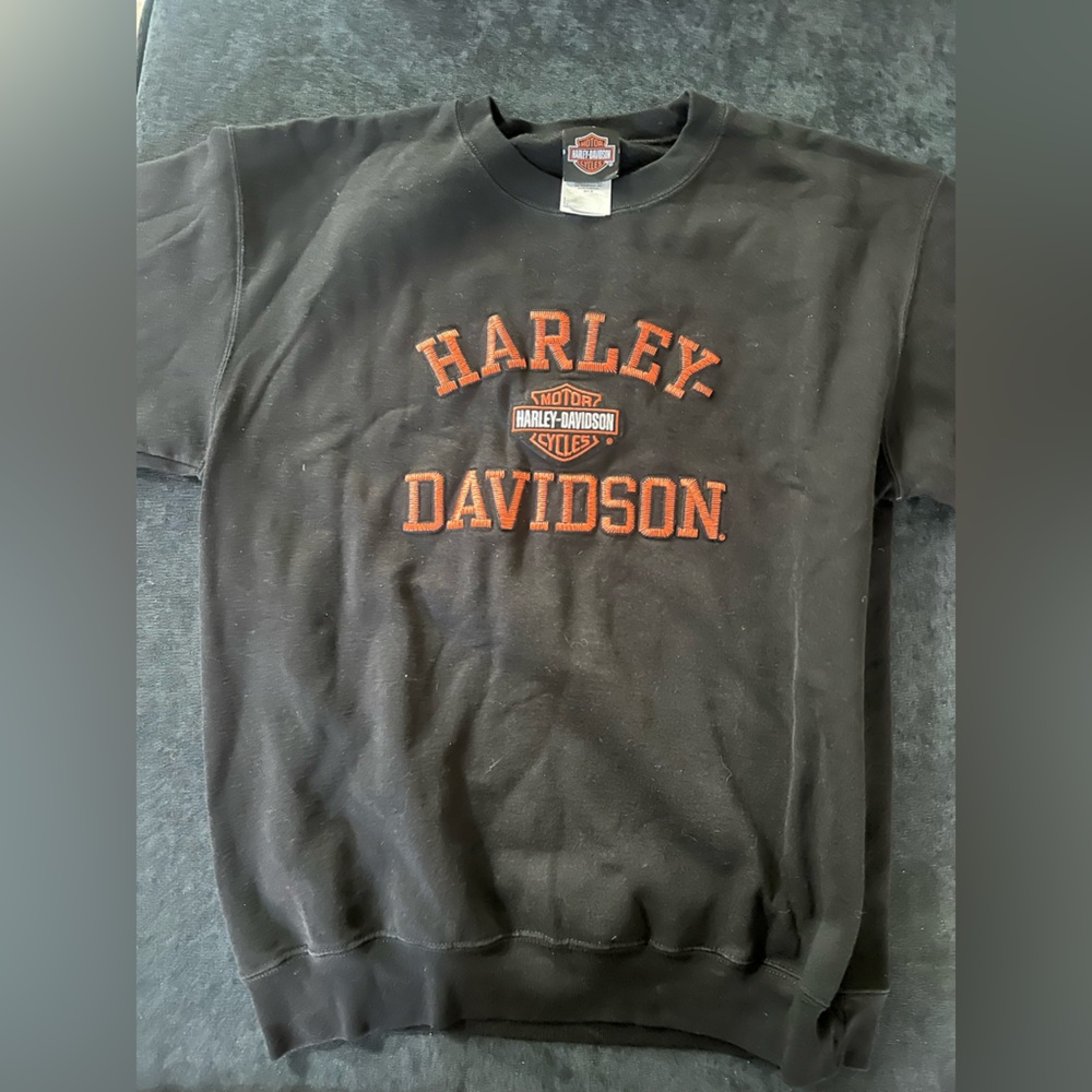 Harley-Davidson Black and Orange Crew Neck Swearshirt